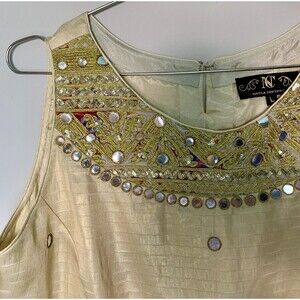 Nazila Couture Size Large Shisha Embroidered Kurta Tunic Top Dress Gold Fringe